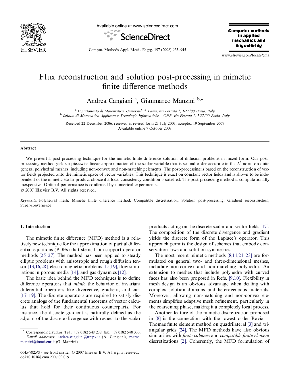 Flux reconstruction and solution post-processing in mimetic finite difference methods