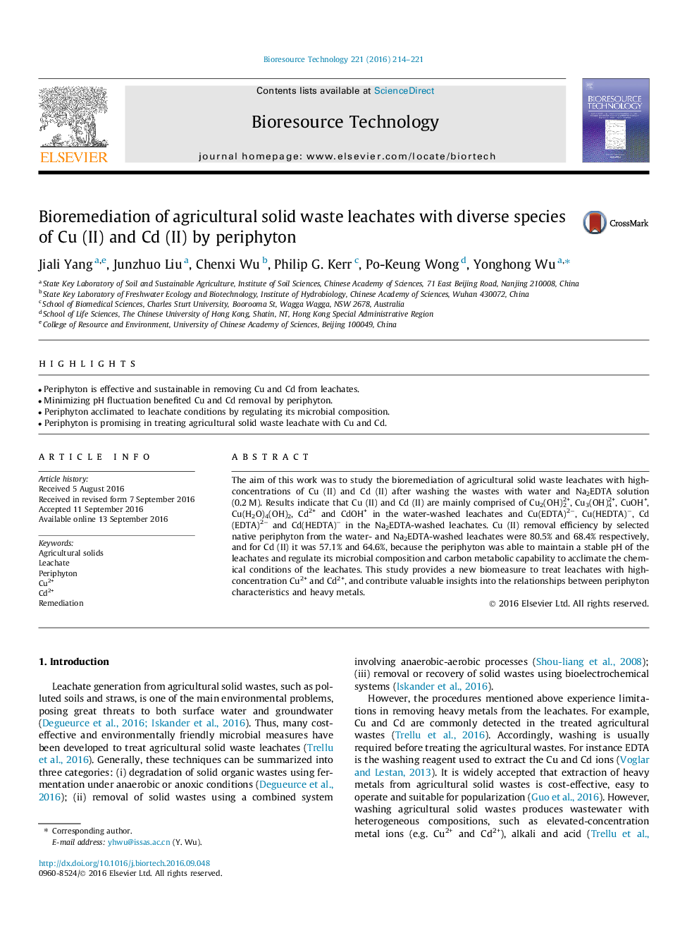 Bioremediation of agricultural solid waste leachates with diverse species of Cu (II) and Cd (II) by periphyton