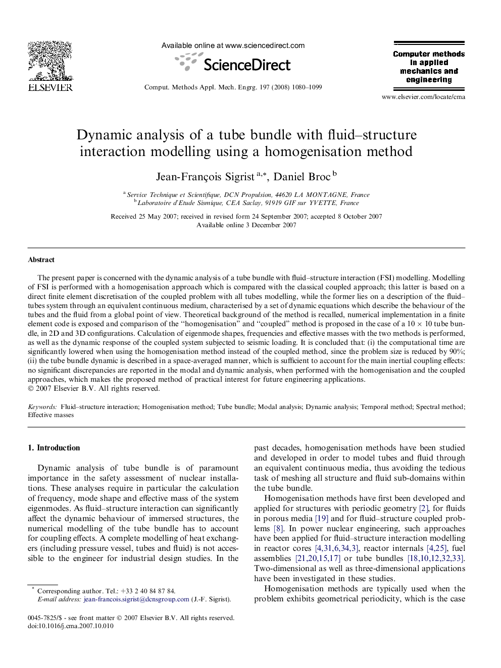 Dynamic analysis of a tube bundle with fluid–structure interaction modelling using a homogenisation method