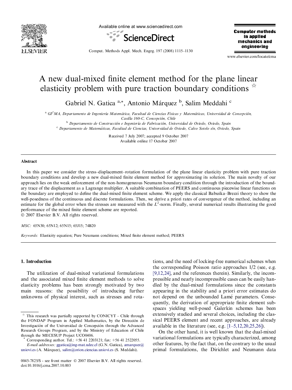 A new dual-mixed finite element method for the plane linear elasticity problem with pure traction boundary conditions 