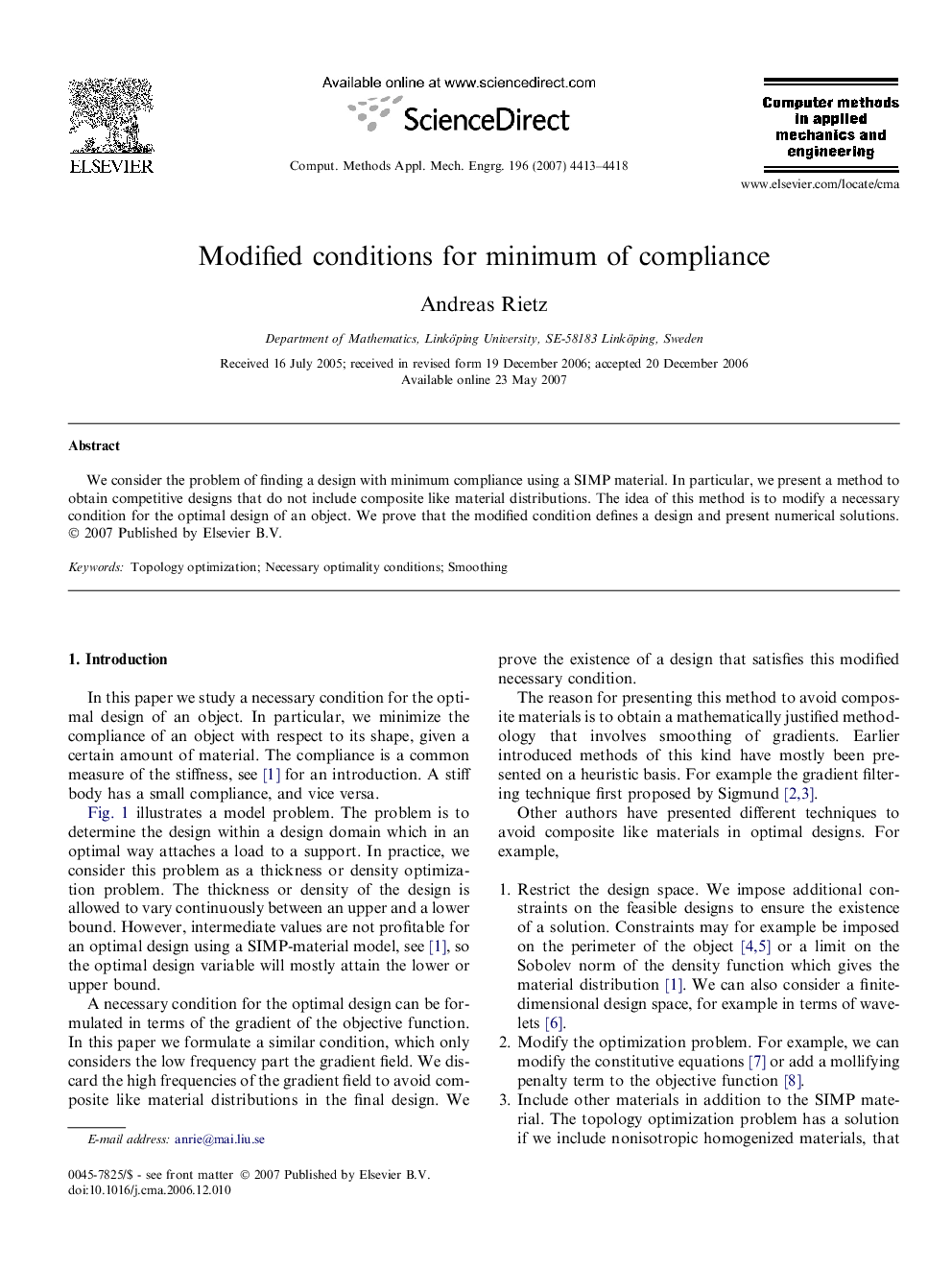 Modified conditions for minimum of compliance