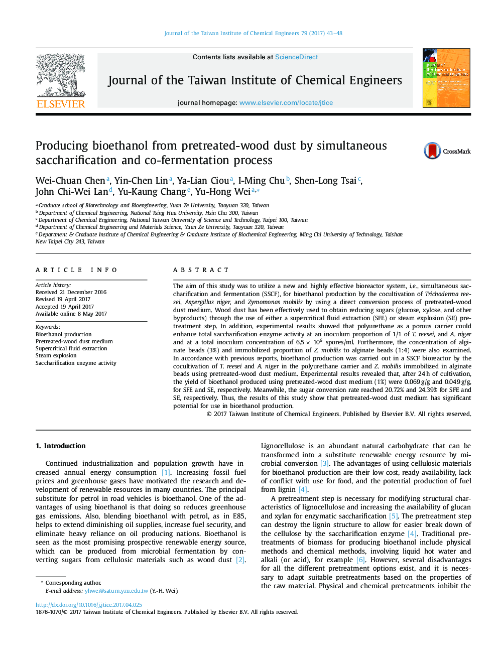 Producing bioethanol from pretreated-wood dust by simultaneous saccharification and co-fermentation process