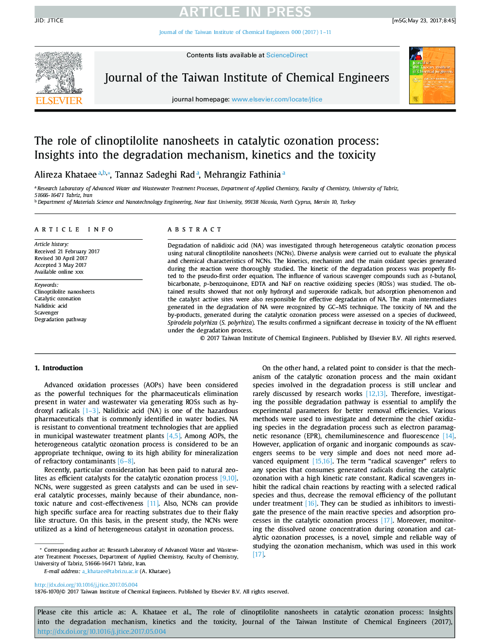 نقش نانوساختارهای کلینوپتیلولیت در فرایند اتانسیون کاتالیزوری: بینش مکانیزم تخریب، سینتیک و سمیت 