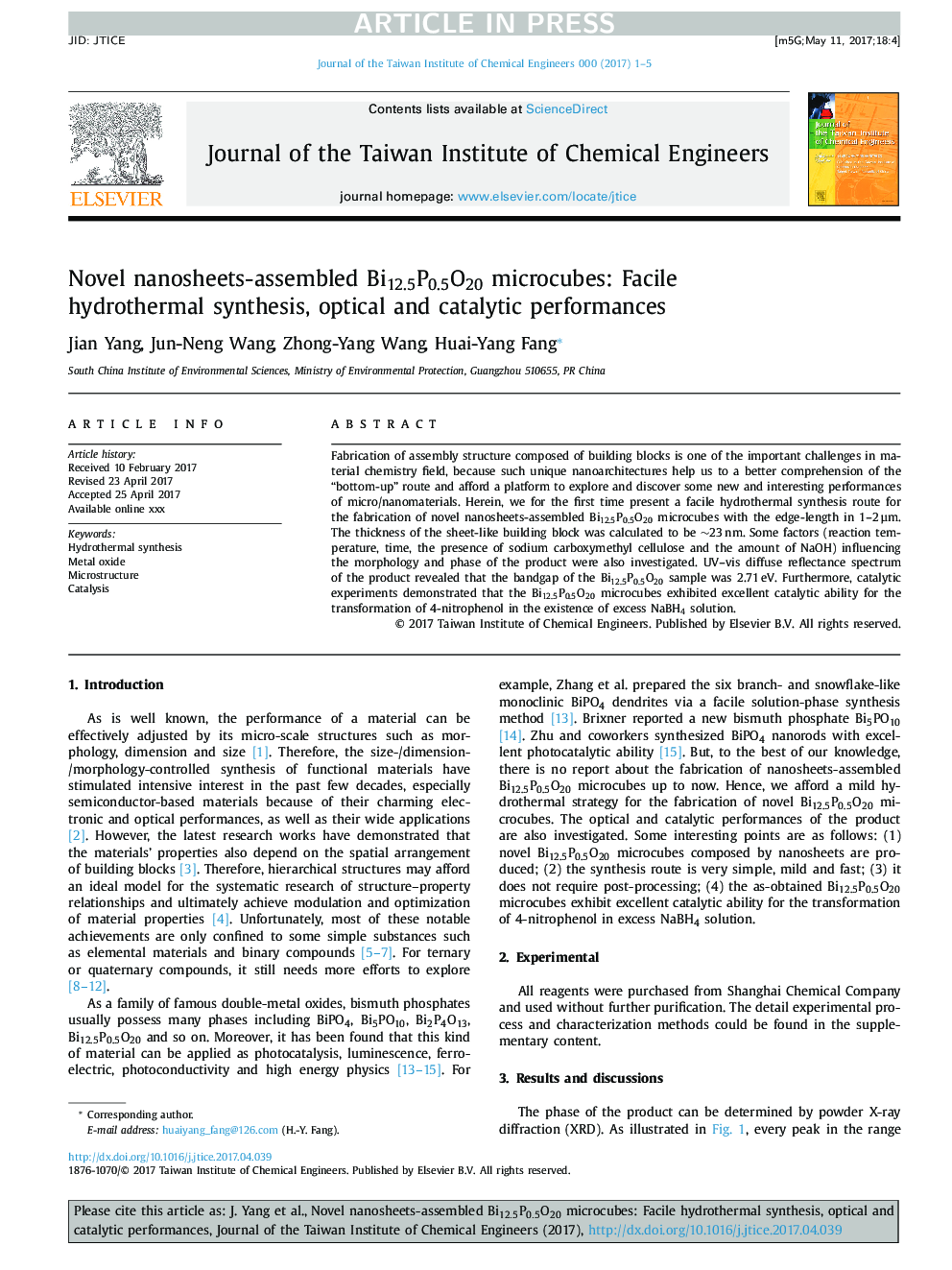 Novel nanosheets-assembled Bi12.5P0.5O20 microcubes: Facile hydrothermal synthesis, optical and catalytic performances