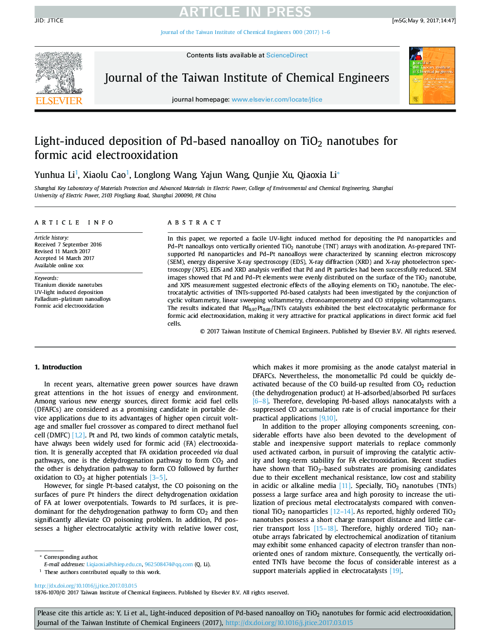 Light-induced deposition of Pd-based nanoalloy on TiO2 nanotubes for formic acid electrooxidation