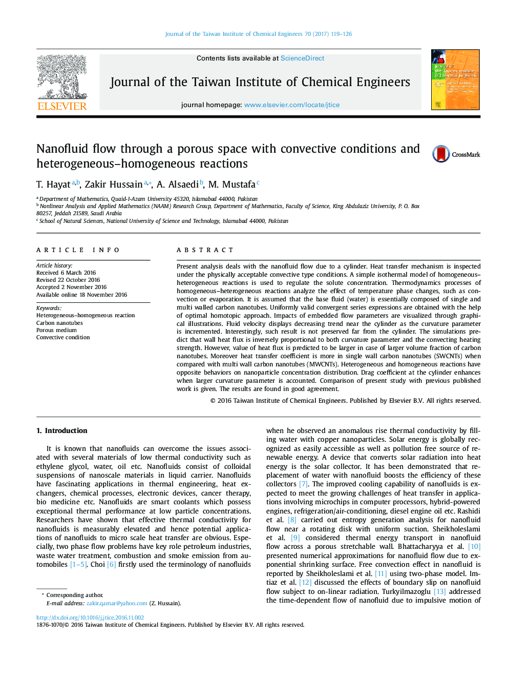 Nanofluid flow through a porous space with convective conditions and heterogeneous-homogeneous reactions