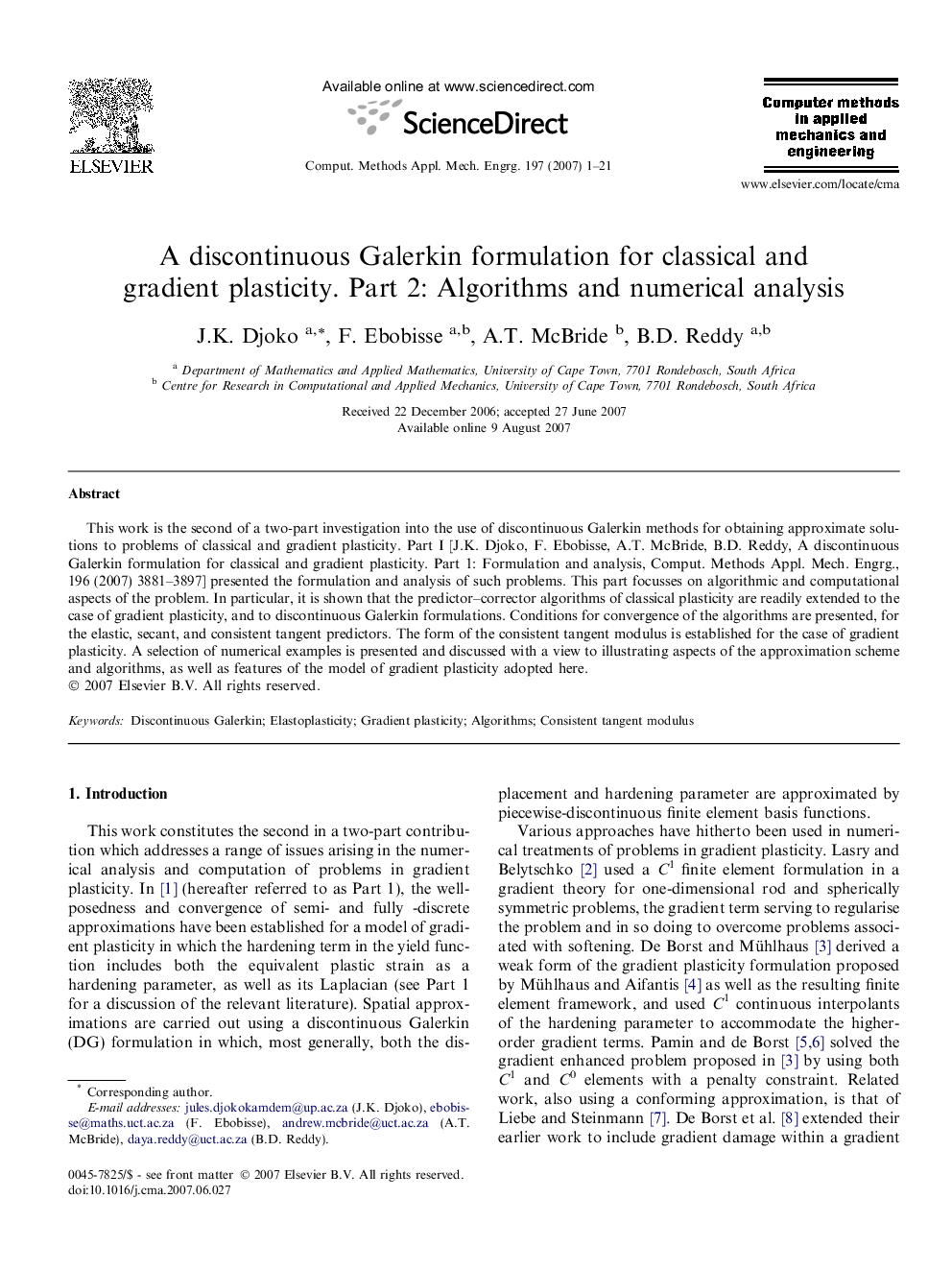 A discontinuous Galerkin formulation for classical and gradient plasticity. Part 2: Algorithms and numerical analysis