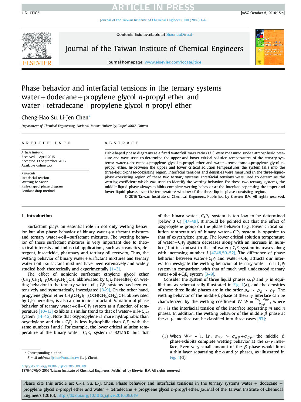 Phase behavior and interfacial tensions in the ternary systems waterÂ +Â dodecaneÂ +Â propylene glycol n-propyl ether and waterÂ +Â tetradecaneÂ +Â propylene glycol n-propyl ether