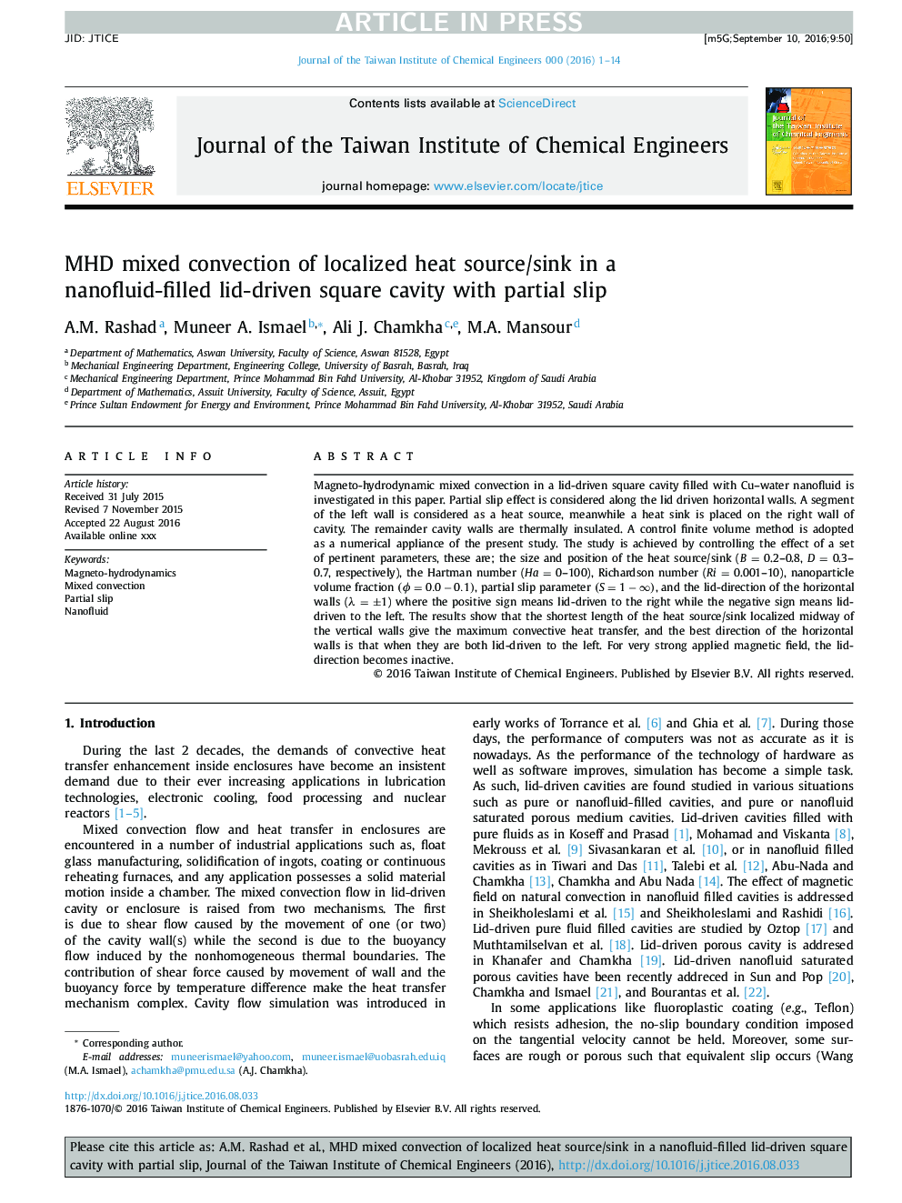 MHD mixed convection of localized heat source/sink in a nanofluid-filled lid-driven square cavity with partial slip