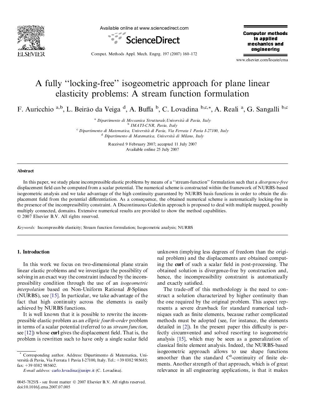 A fully “locking-free” isogeometric approach for plane linear elasticity problems: A stream function formulation