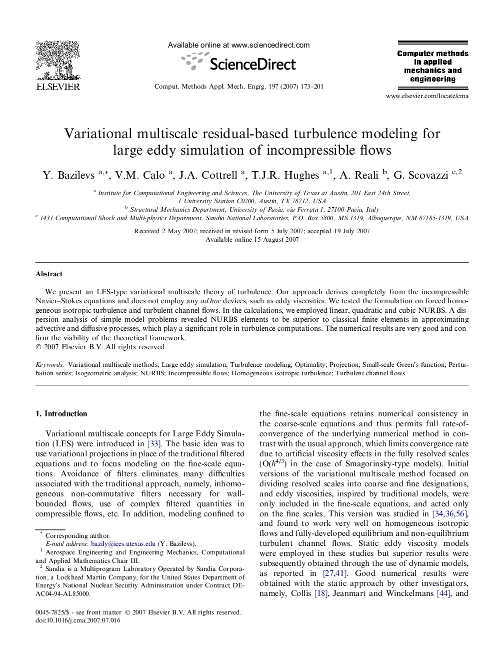 Variational multiscale residual-based turbulence modeling for large eddy simulation of incompressible flows