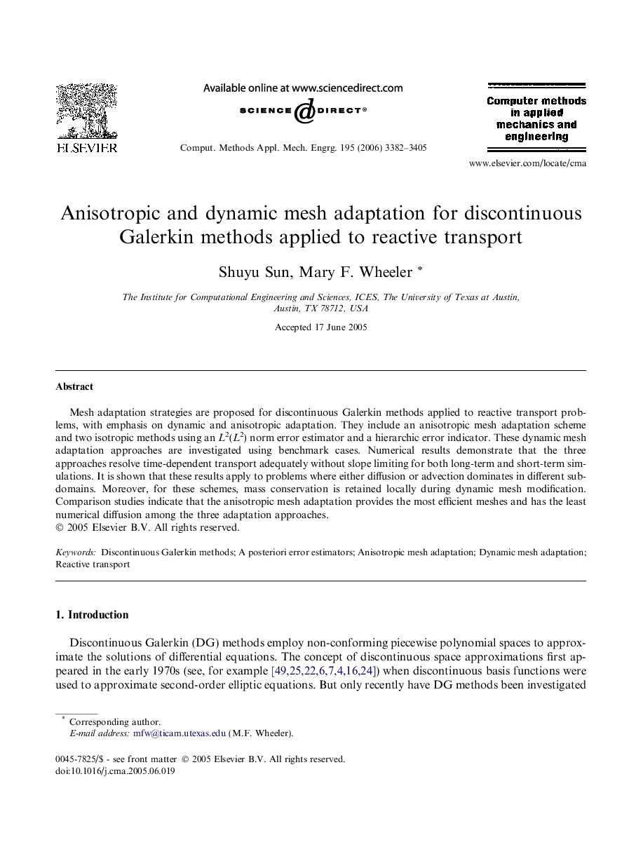 Anisotropic and dynamic mesh adaptation for discontinuous Galerkin methods applied to reactive transport