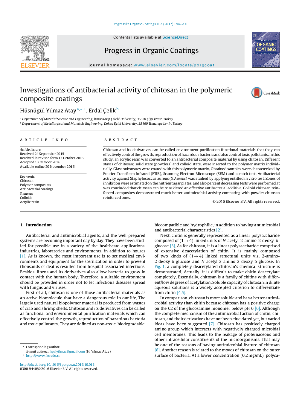 Investigations of antibacterial activity of chitosan in the polymeric composite coatings