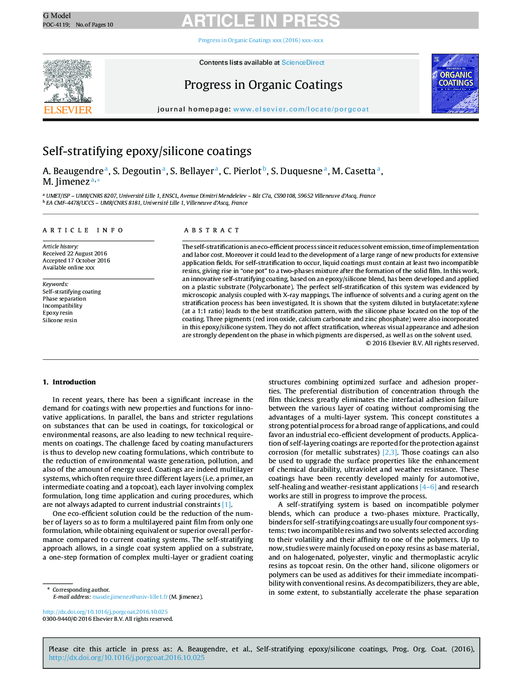 Self-stratifying epoxy/silicone coatings