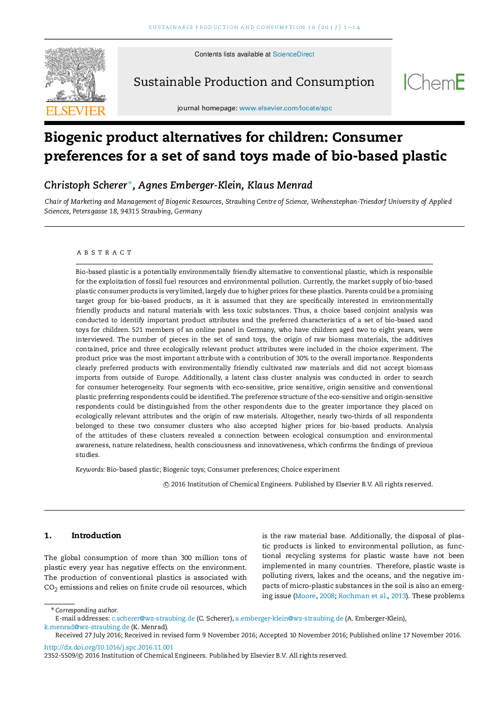 Biogenic product alternatives for children: Consumer preferences for a set of sand toys made of bio-based plastic