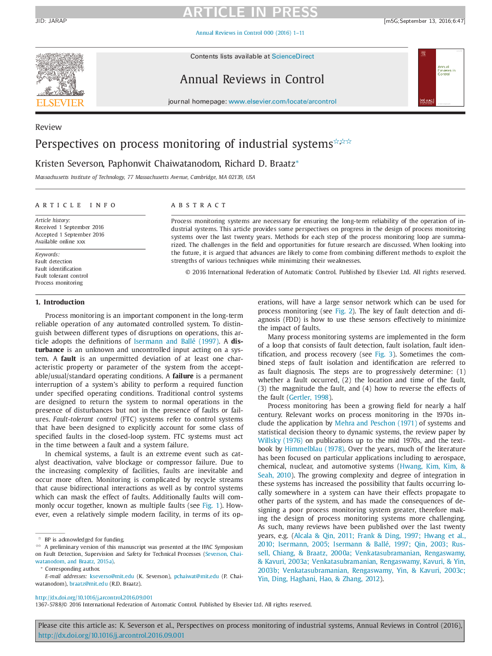 Perspectives on process monitoring of industrial systems