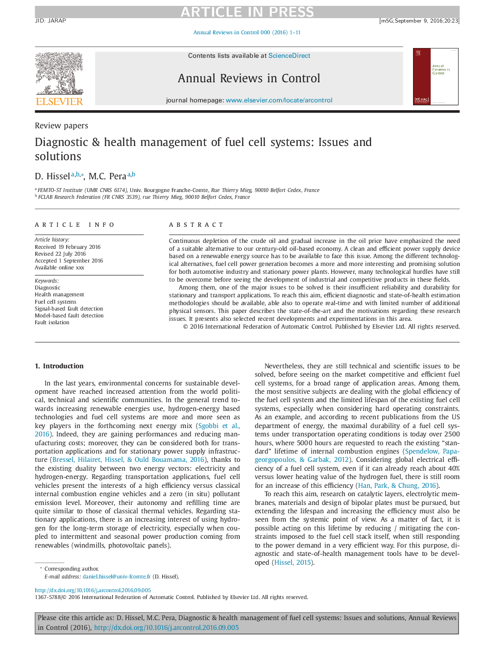 Diagnostic & health management of fuel cell systems: Issues and solutions