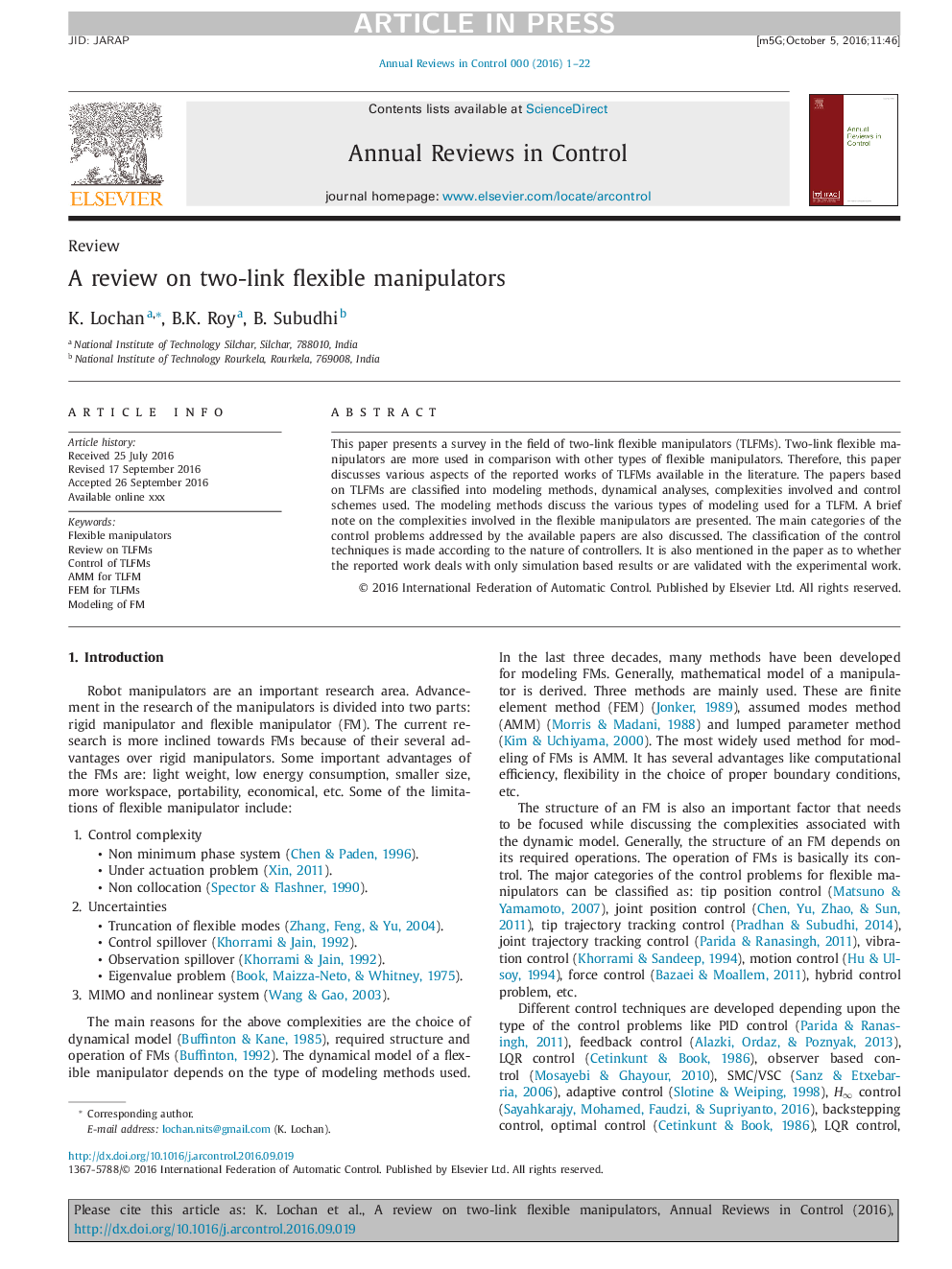 A review on two-link flexible manipulators