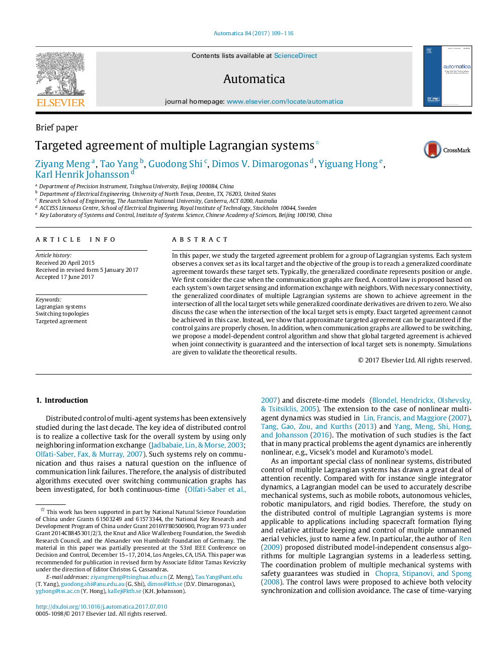 Targeted agreement of multiple Lagrangian systems