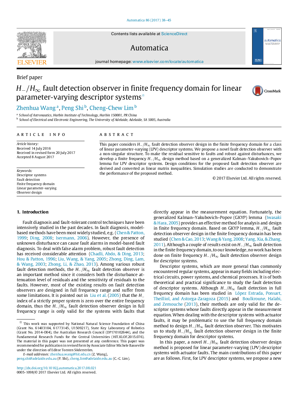 
         HââHâ fault detection observer in finite frequency domain for linear parameter-varying descriptor systems