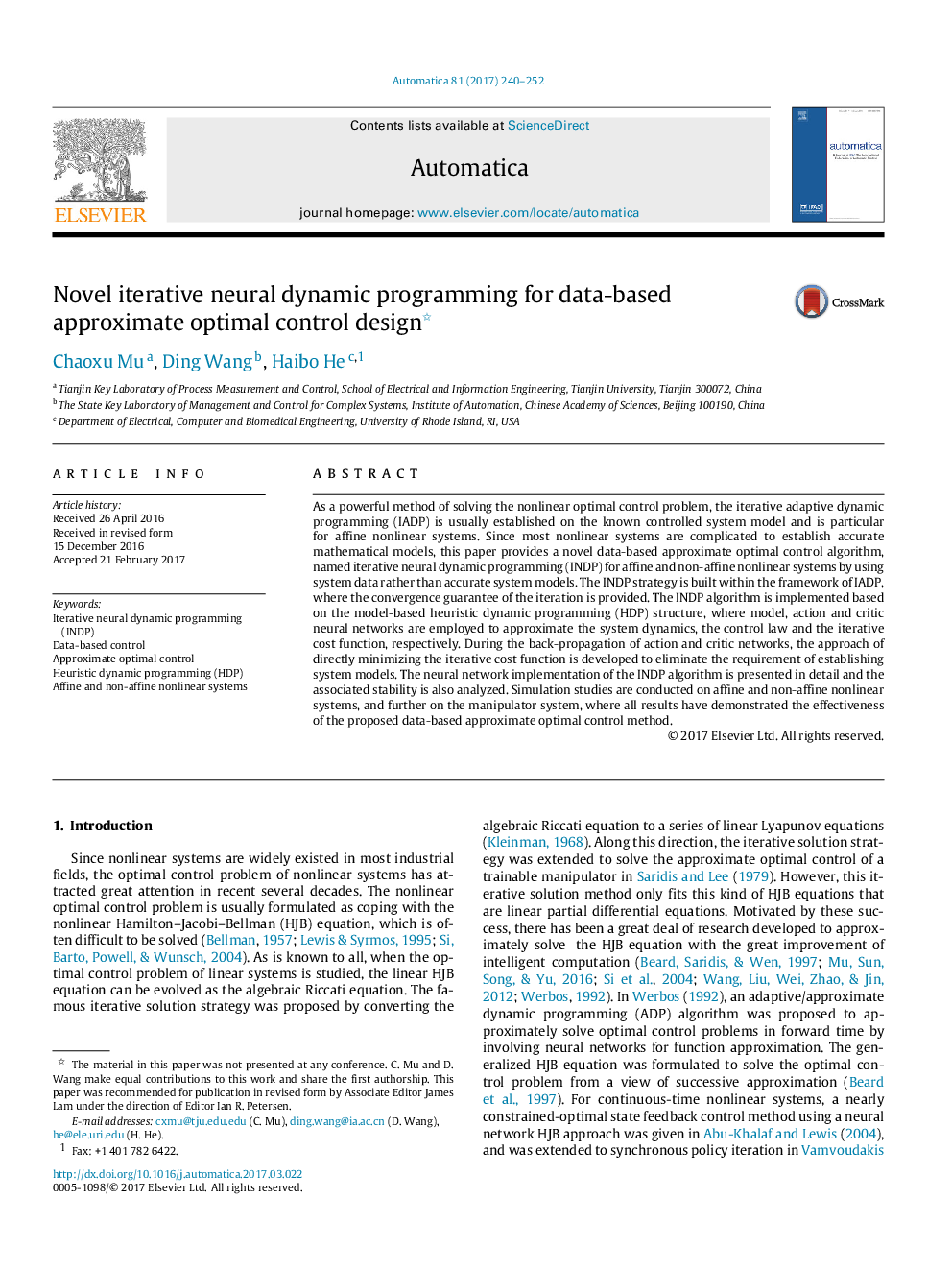 Novel iterative neural dynamic programming for data-based approximate optimal control design