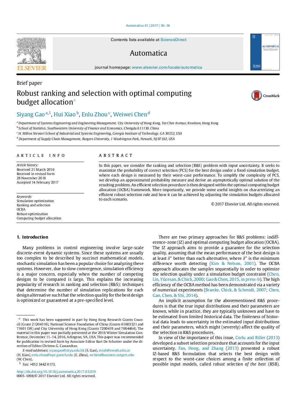 Robust ranking and selection with optimal computing budget allocation