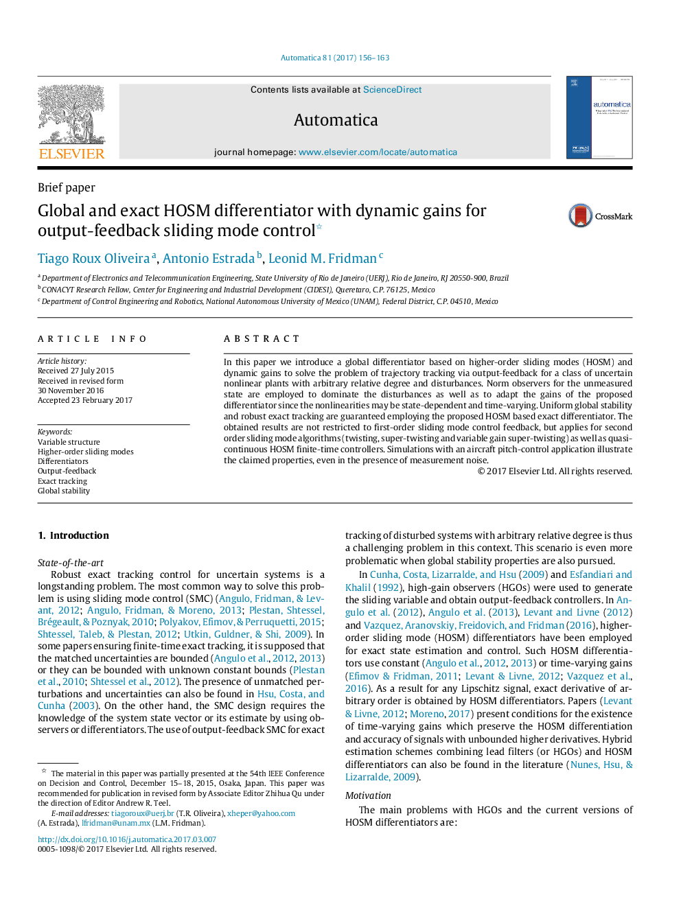 Global and exact HOSM differentiator with dynamic gains for output-feedback sliding mode control