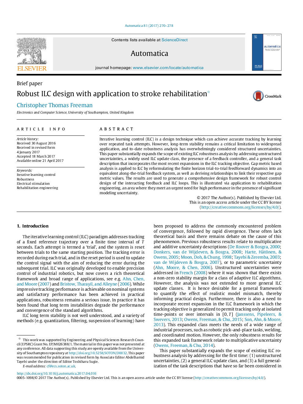 Robust ILC design with application to stroke rehabilitation