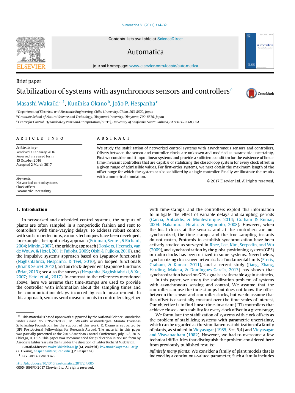 Stabilization of systems with asynchronous sensors and controllers