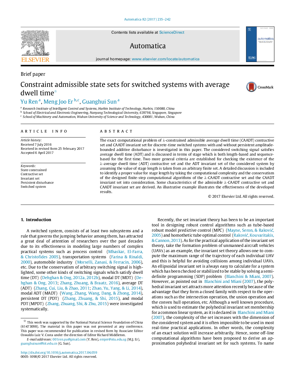 Constraint admissible state sets for switched systems with average dwell time