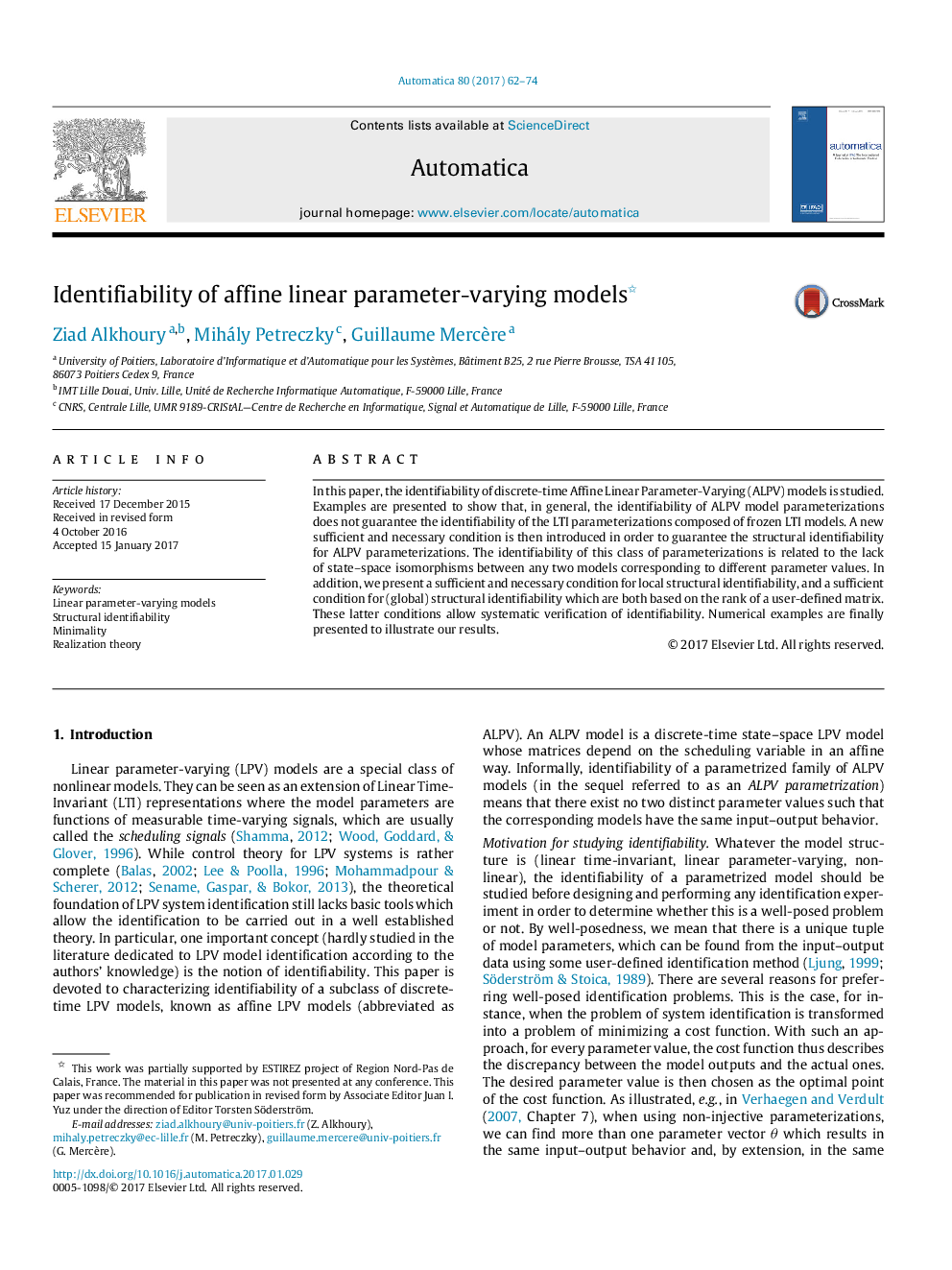 Identifiability of affine linear parameter-varying models