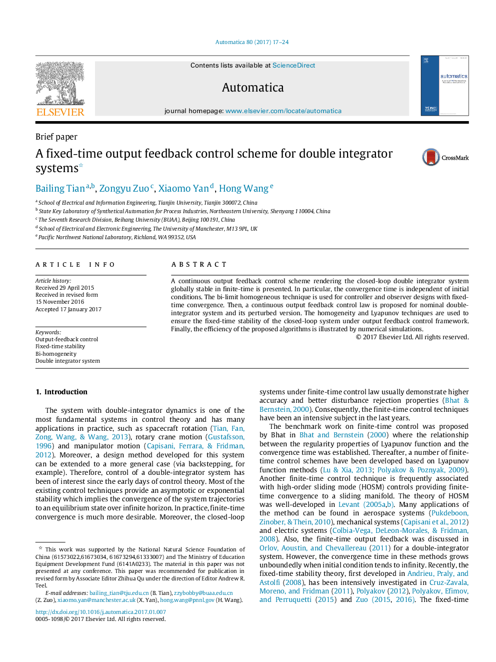 A fixed-time output feedback control scheme for double integrator systems