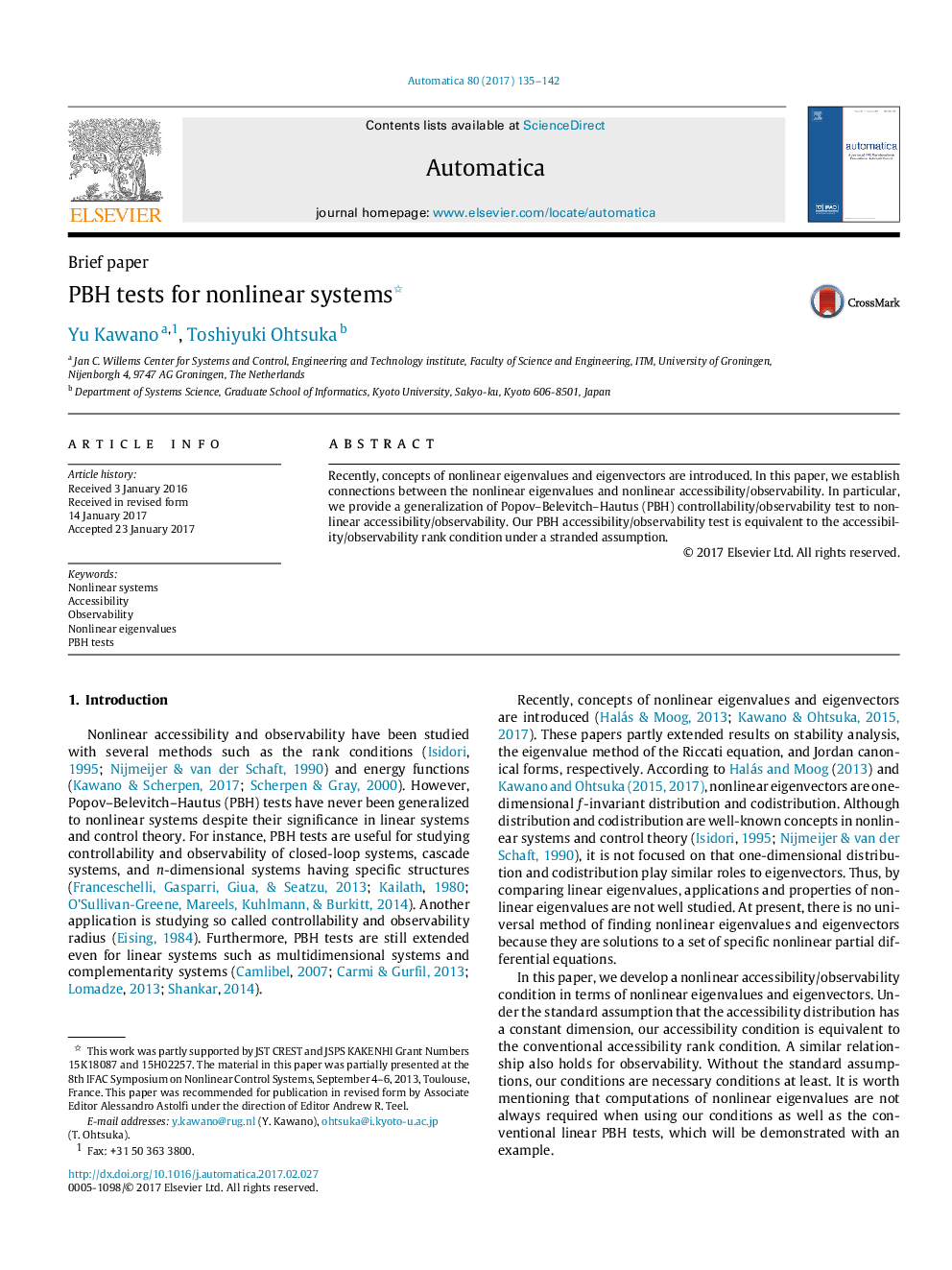 PBH tests for nonlinear systems