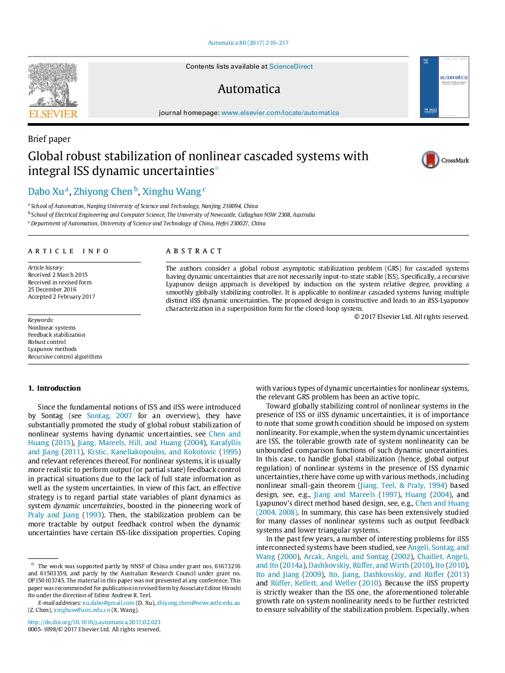 Global robust stabilization of nonlinear cascaded systems with integral ISS dynamic uncertainties