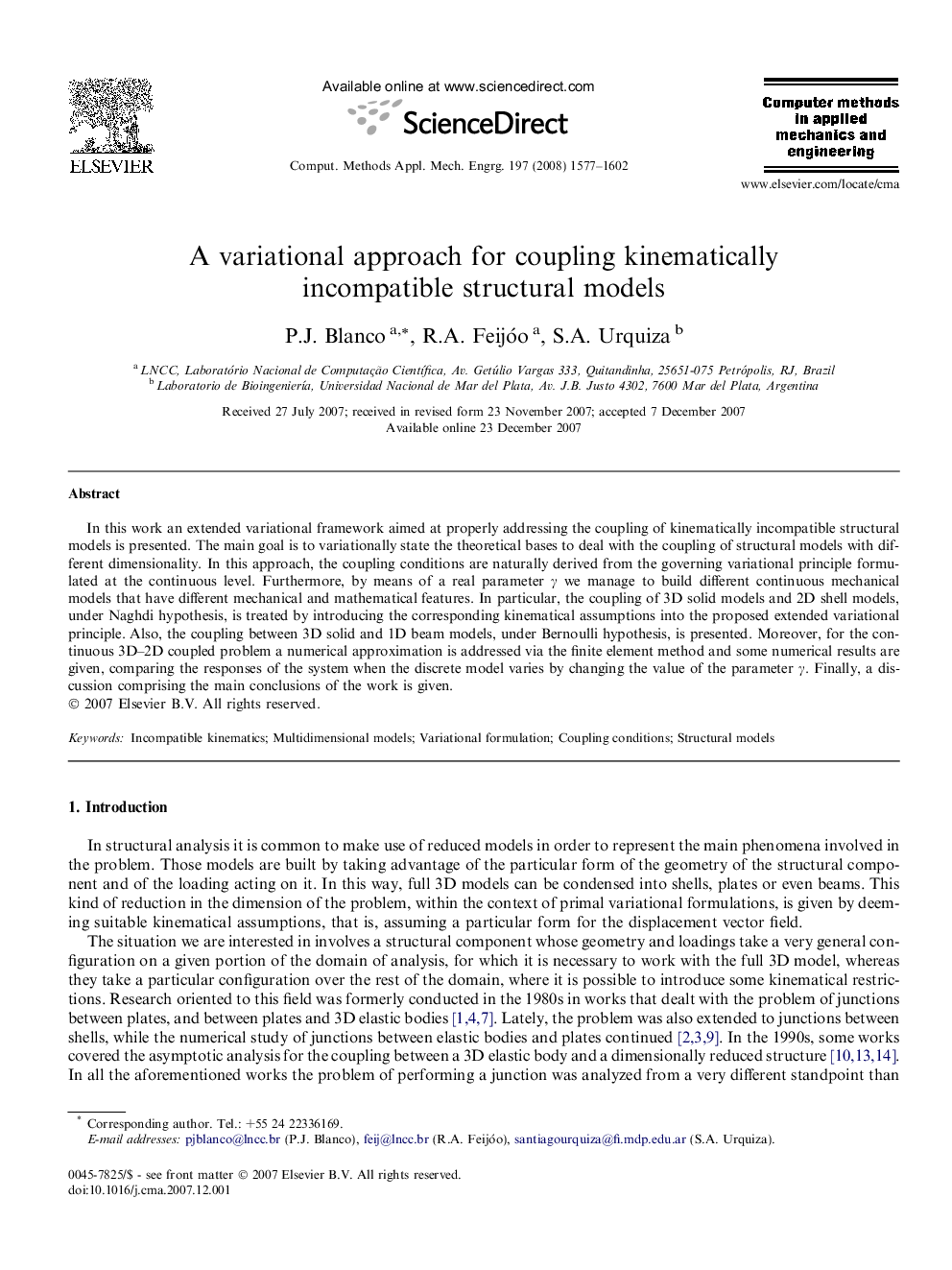 A variational approach for coupling kinematically incompatible structural models