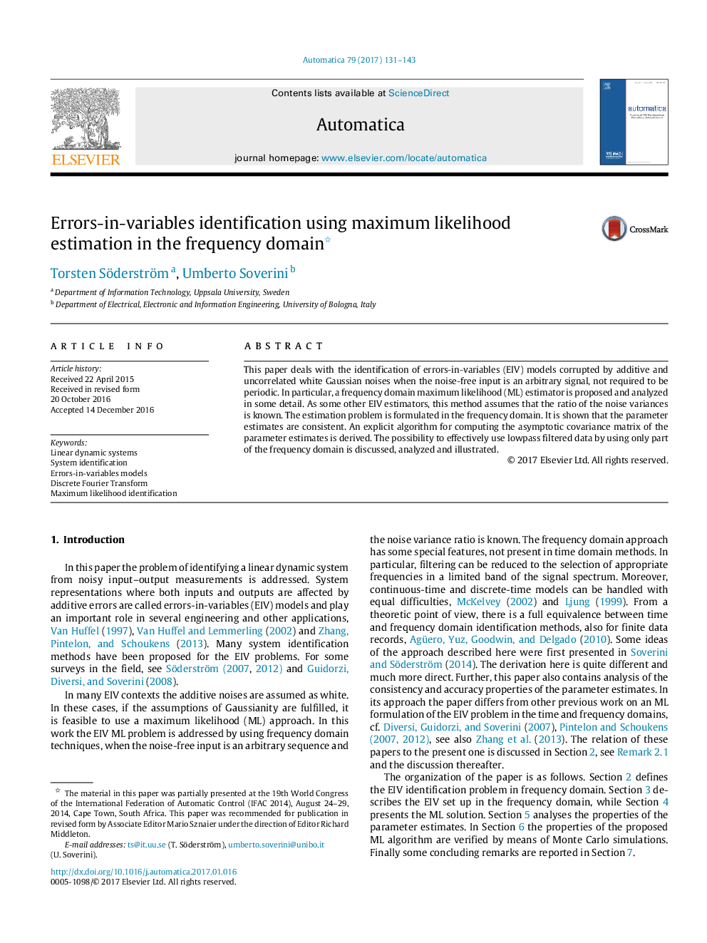 Errors-in-variables identification using maximum likelihood estimation in the frequency domain