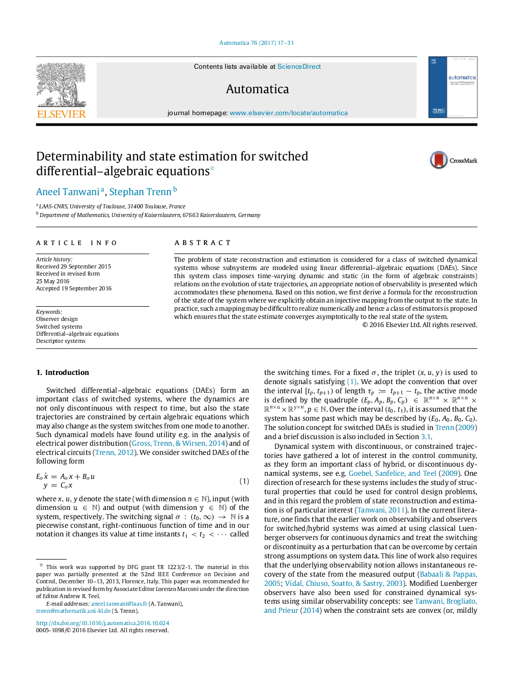 Determinability and state estimation for switched differential-algebraic equations