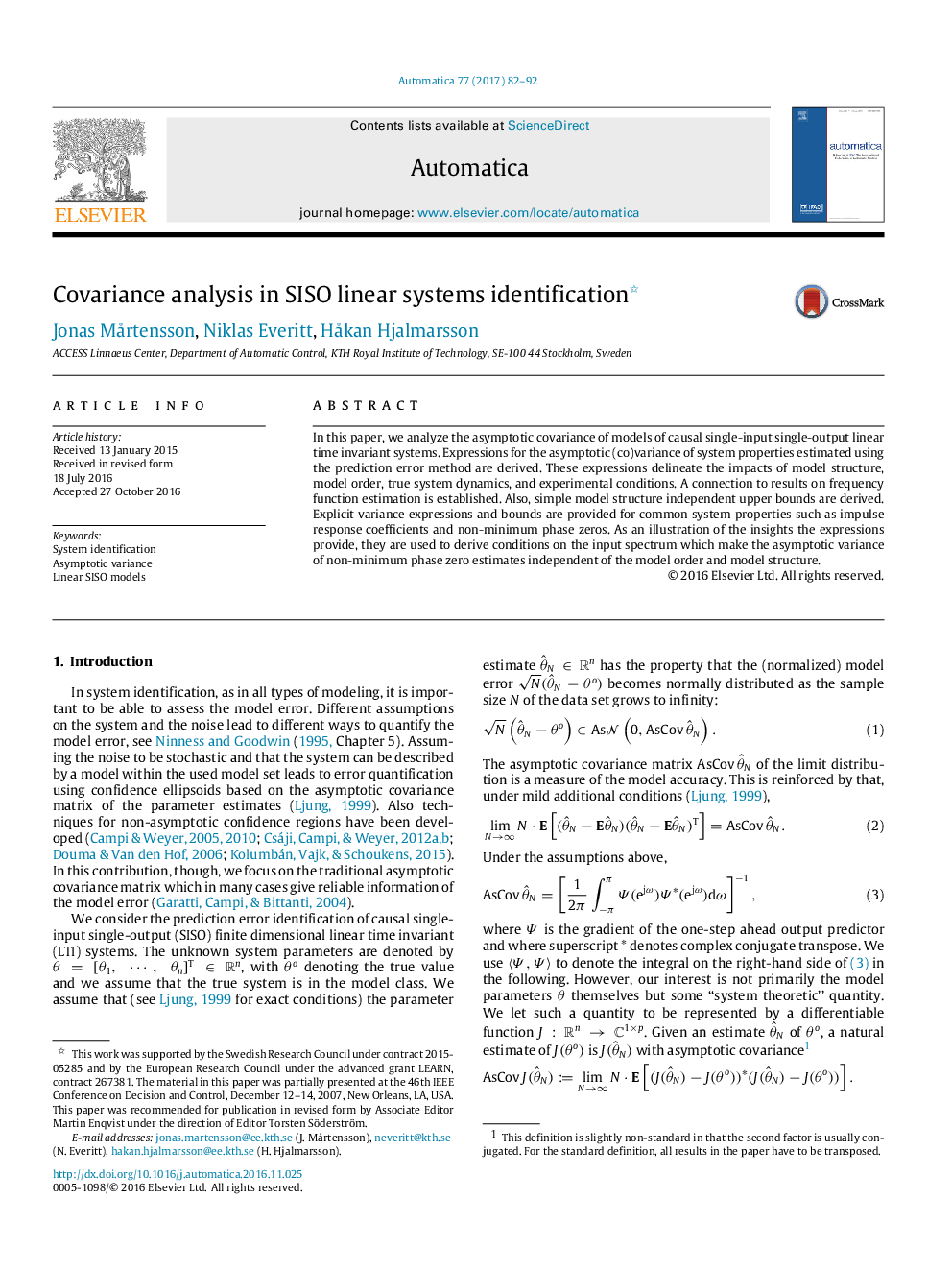 Covariance analysis in SISO linear systems identification