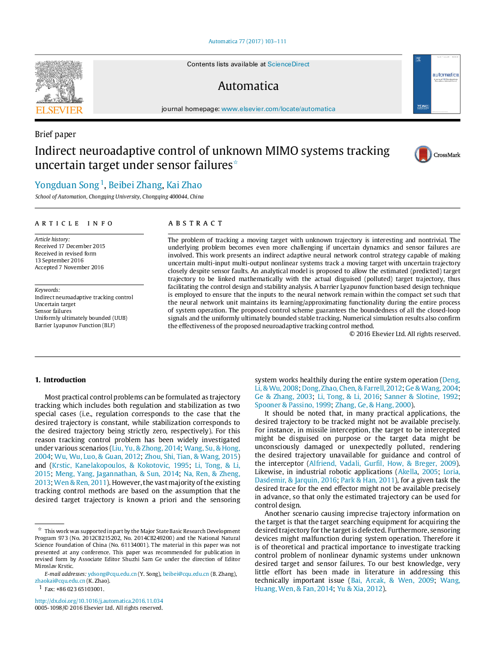 Indirect neuroadaptive control of unknown MIMO systems tracking uncertain target under sensor failures