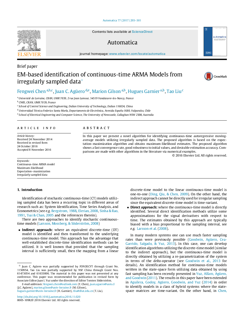 EM-based identification of continuous-time ARMA Models from irregularly sampled data