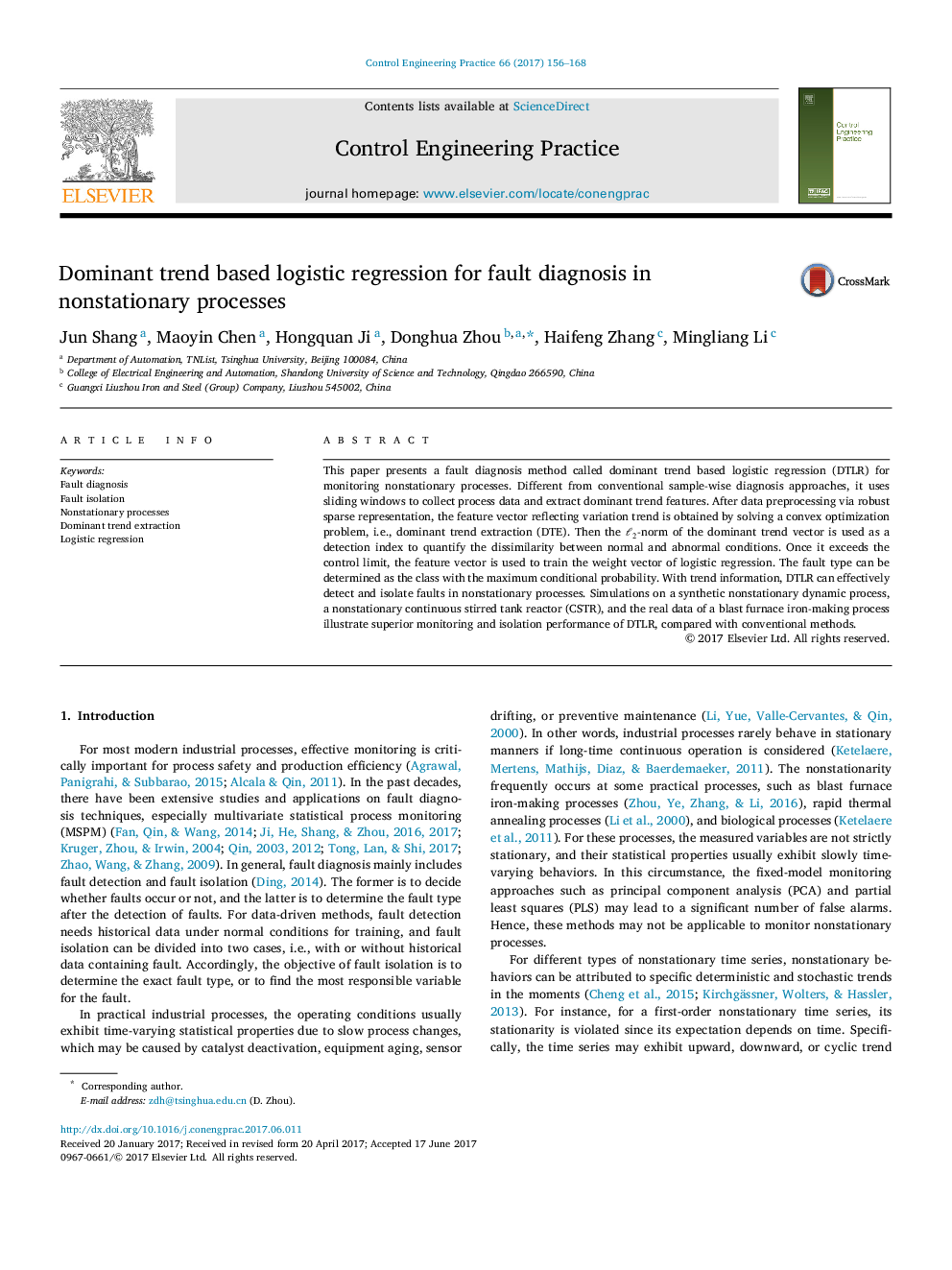 Dominant trend based logistic regression for fault diagnosis in nonstationary processes