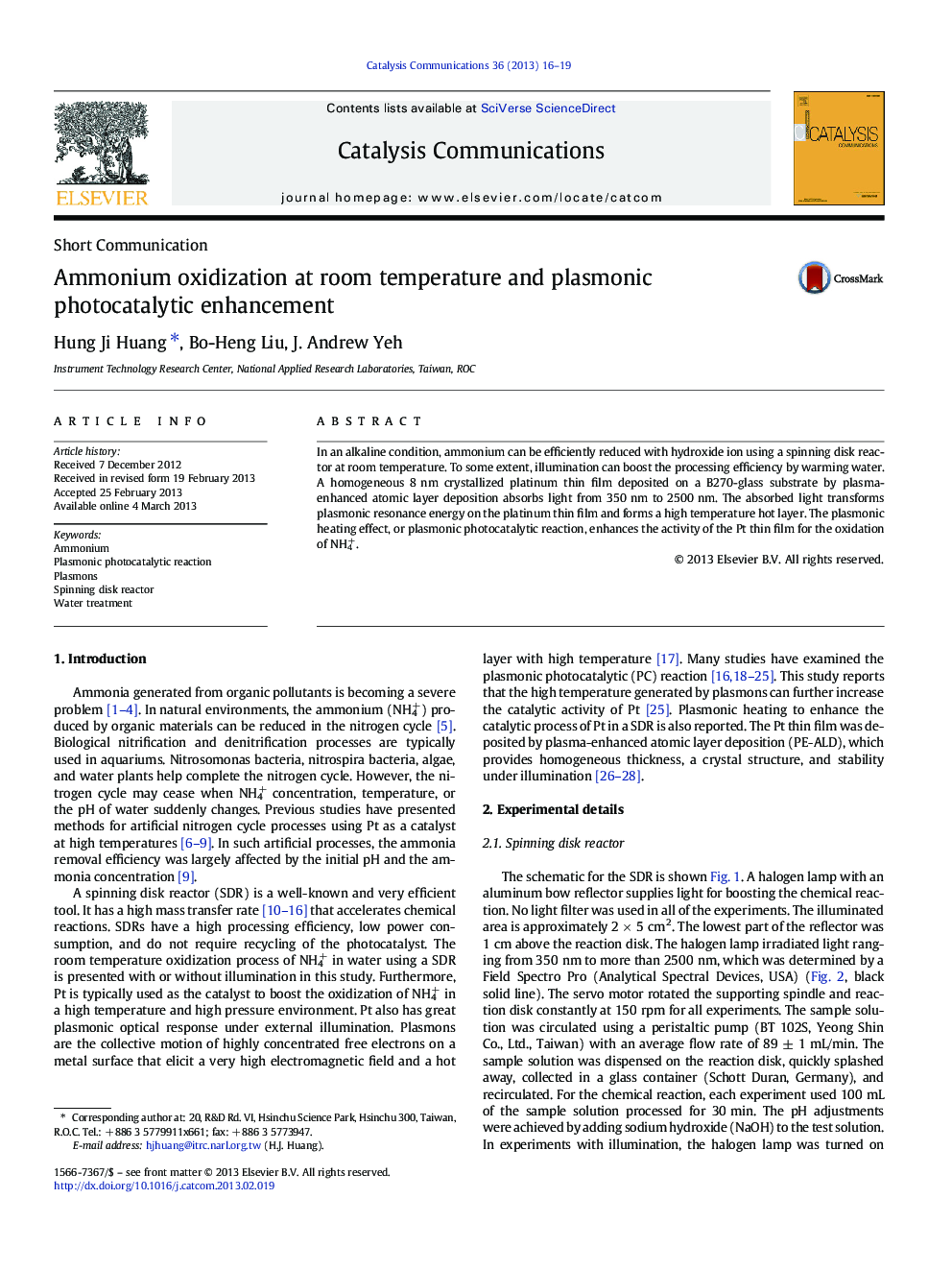 Ammonium oxidization at room temperature and plasmonic photocatalytic enhancement