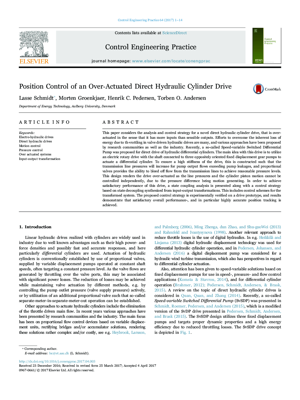 Position Control of an OverâActuated Direct Hydraulic Cylinder Drive