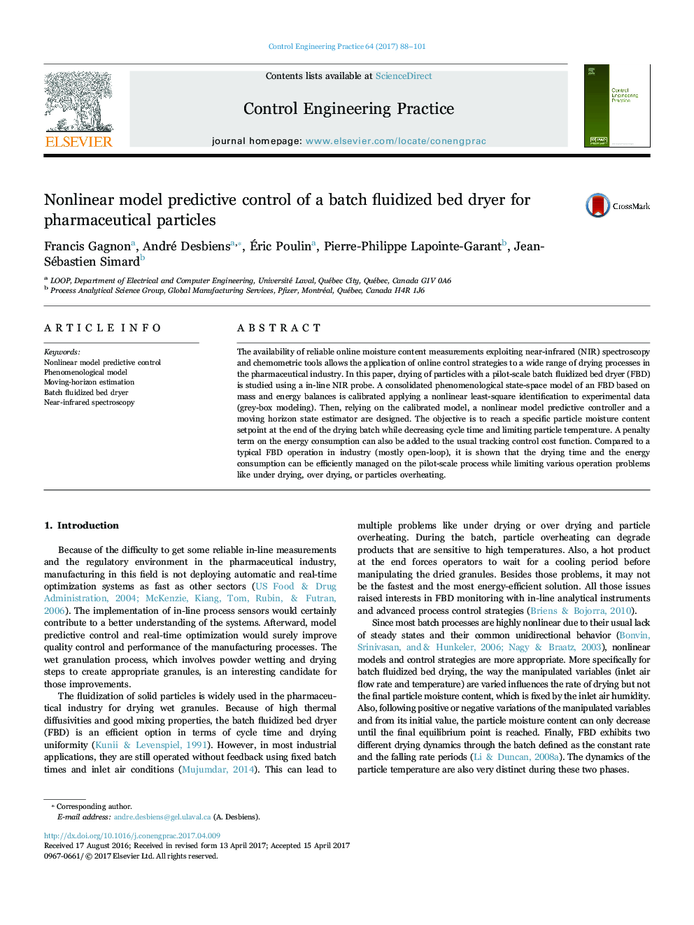 Nonlinear model predictive control of a batch fluidized bed dryer for pharmaceutical particles