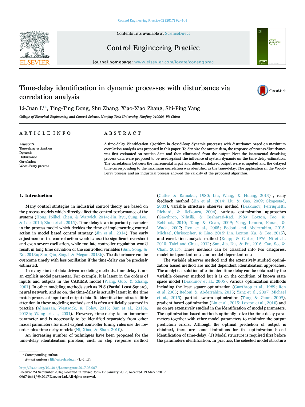 Time-delay identification in dynamic processes with disturbance via correlation analysis