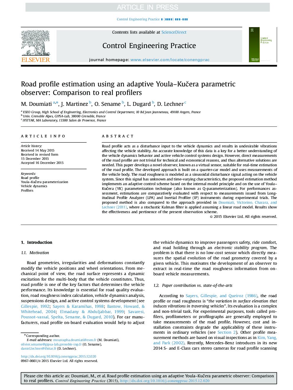 Road profile estimation using an adaptive Youla-KuÄera parametric observer: Comparison to real profilers