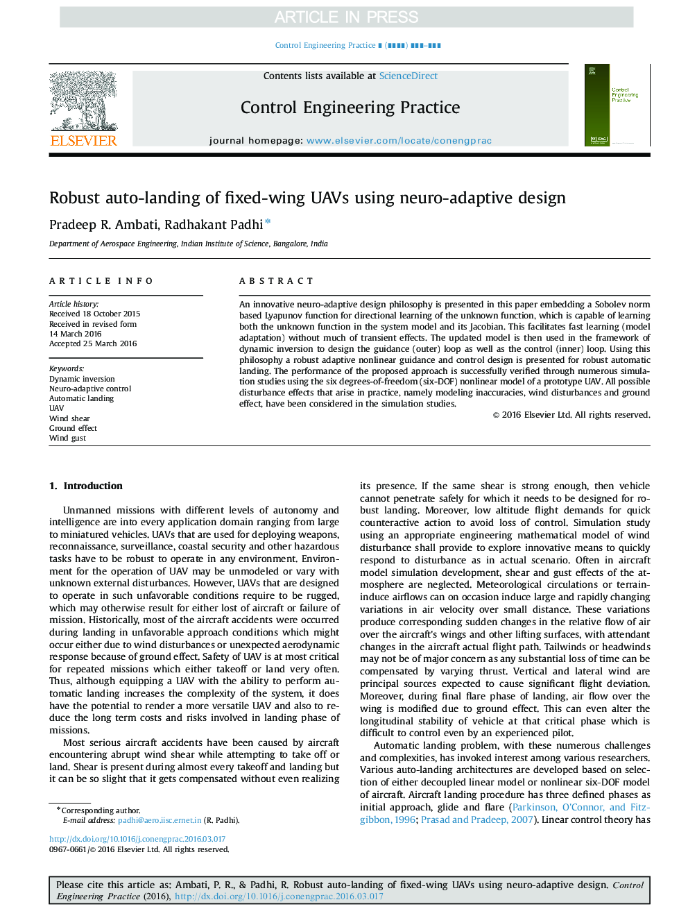 Robust auto-landing of fixed-wing UAVs using neuro-adaptive design