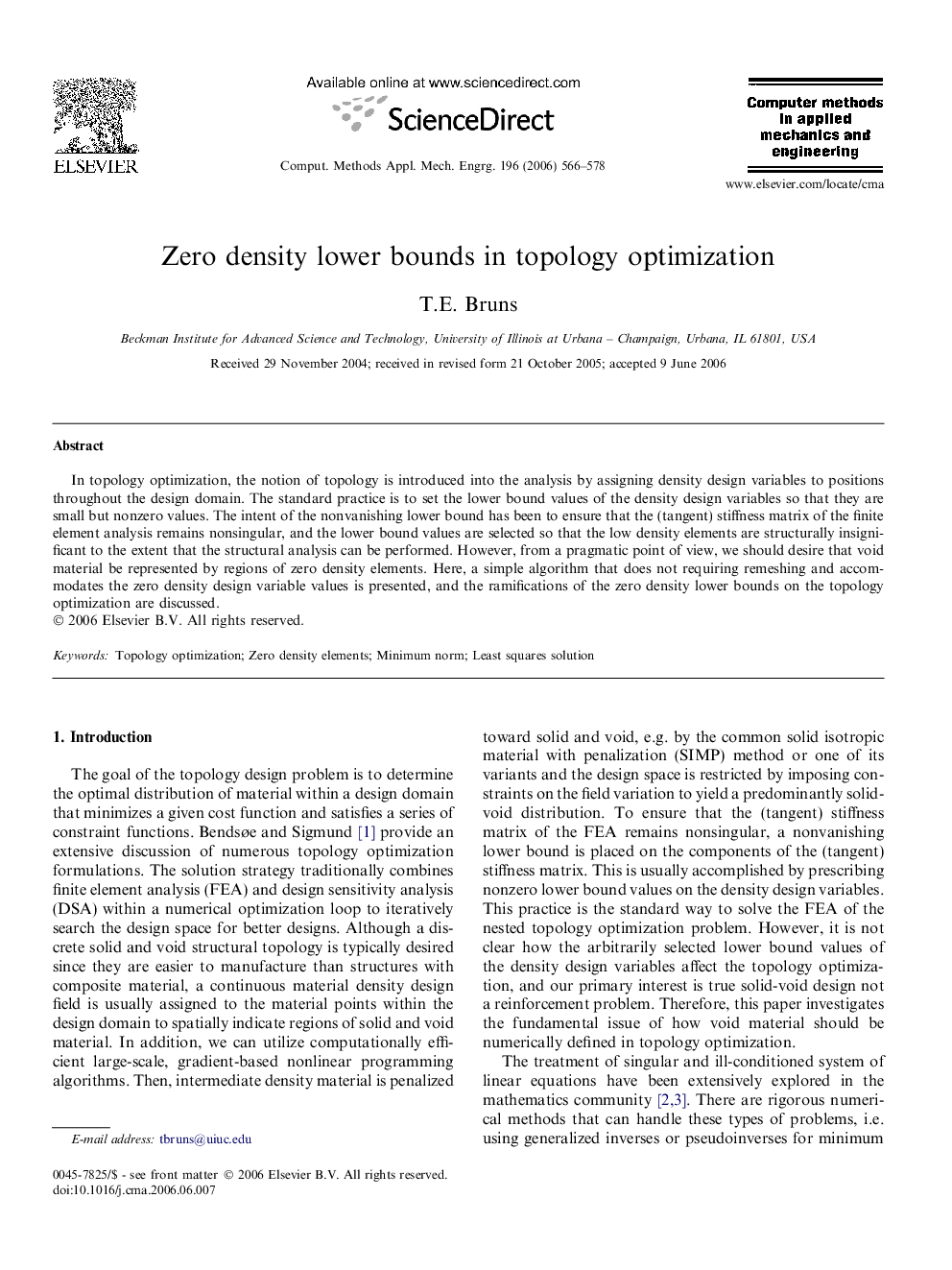 Zero density lower bounds in topology optimization