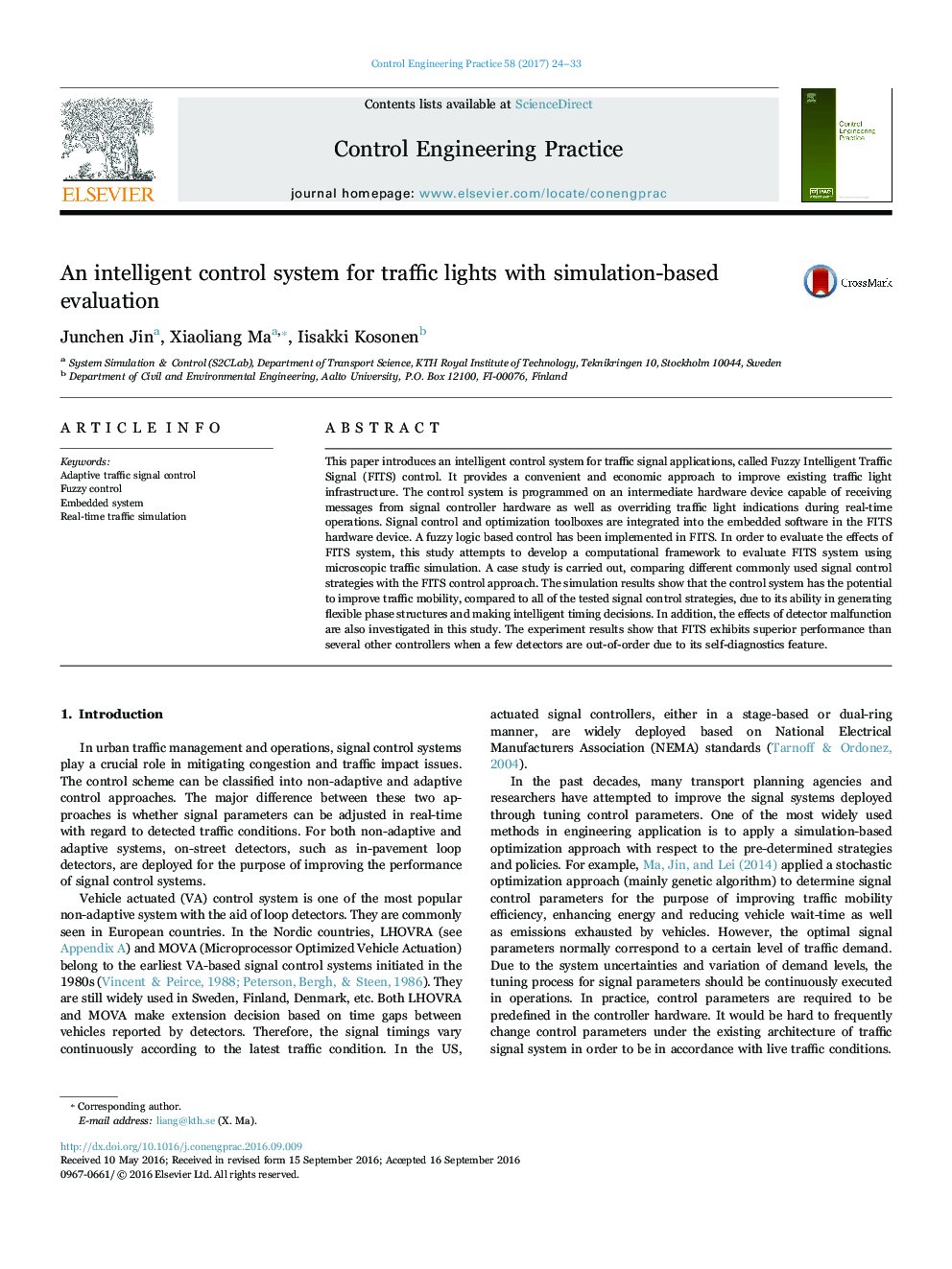 An intelligent control system for traffic lights with simulation-based evaluation