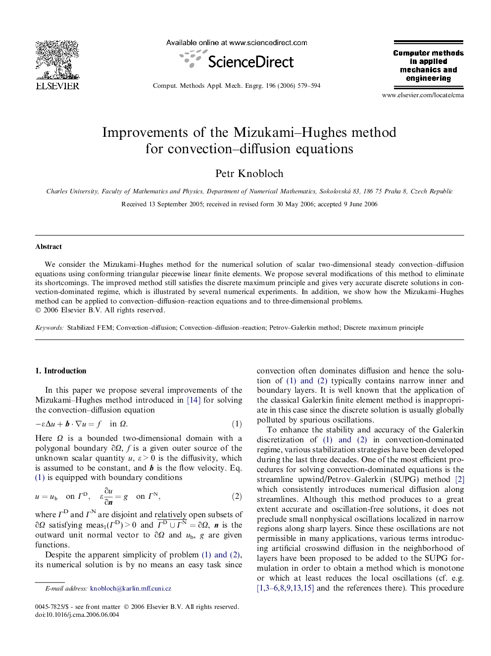 Improvements of the Mizukami–Hughes method for convection–diffusion equations